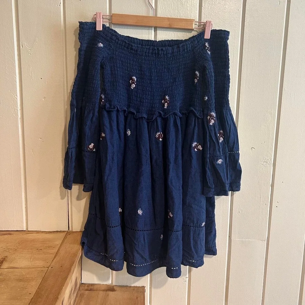 Free People fall fairy boho western floral mini dress with bell sleeves